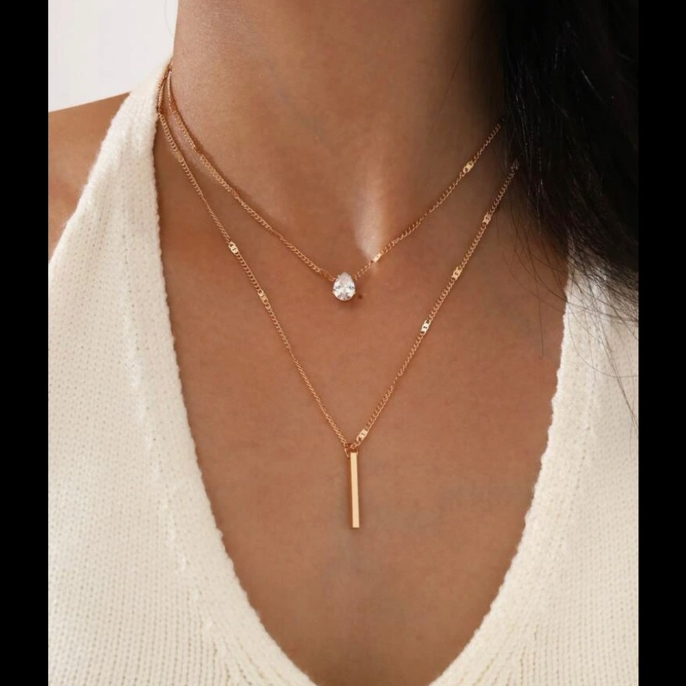 New Two Separate Pieces Bar and Rhinestone Necklace
